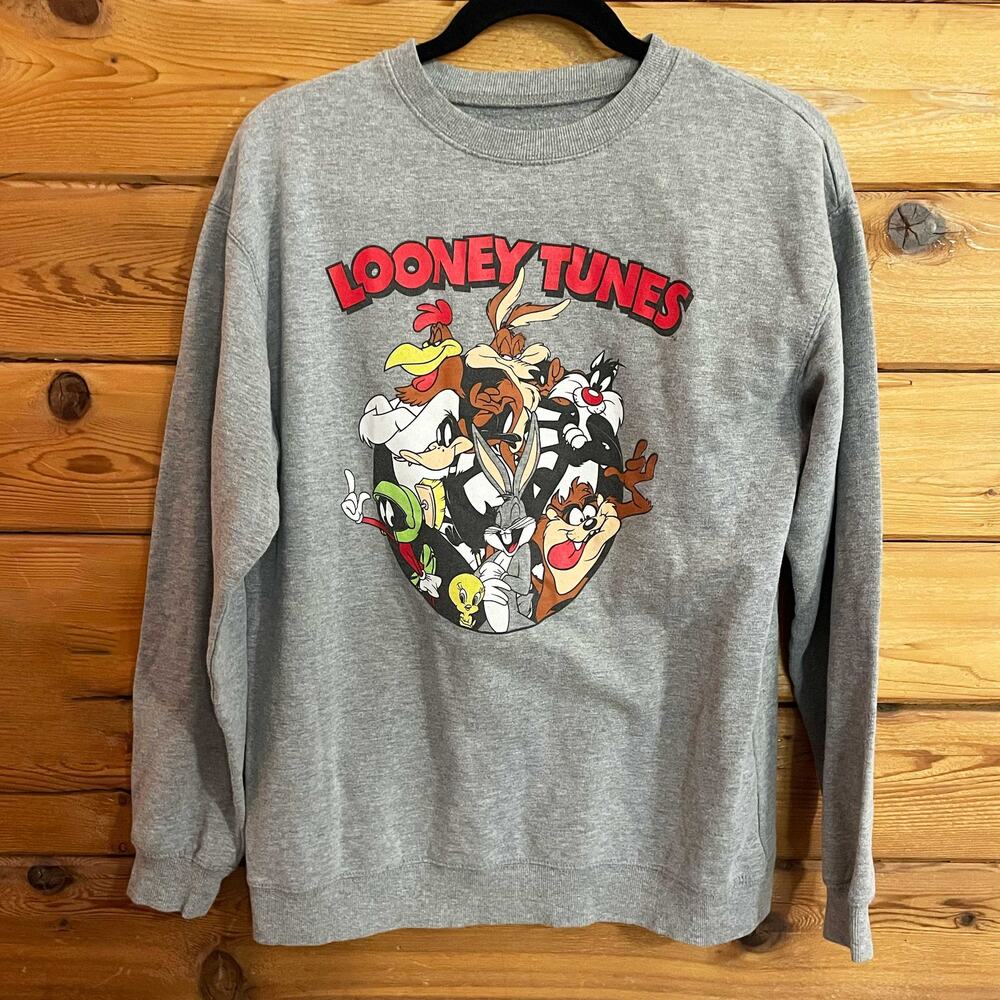 Looney Tunes Gray Graphic Lightweight Crewneck Sweatshirt Sweater Size Medium
